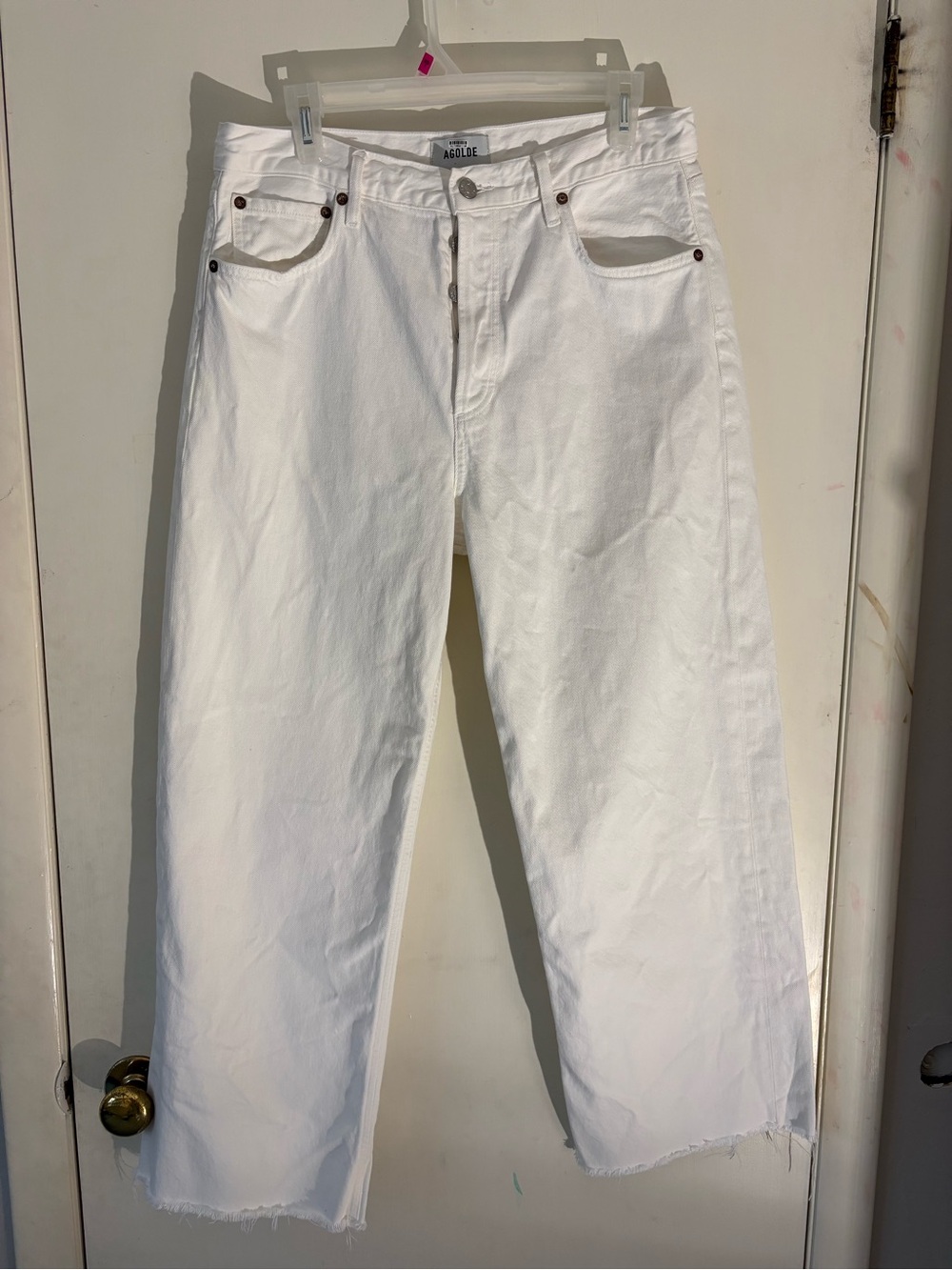 Agolde Women's White High-Rise Relaxed Straight Jeans